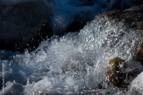Texture of boiling water, waterfall, mountain river,