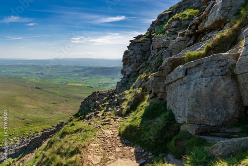 View over the Yorkshire Dales landscape from the Pennine Way at the Pen-Y-Ghent between Halton Gill and Horton in Ribblesdale, North Yorkshire, England, UK