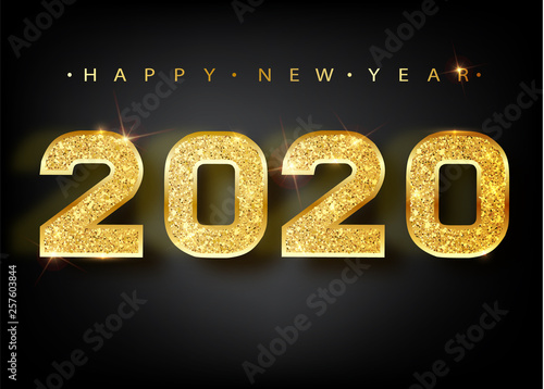 2020 Happy new year. Gold Numbers Design of greeting card. Gold Shining Pattern. Happy New Year Banner with 2020 Numbers on Bright Background. Vector illustration