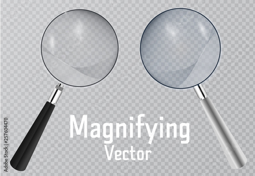 Set of Realistic magnifier. Magnifying glass tool for research and search for your design. Isolated on transparent background illustration.