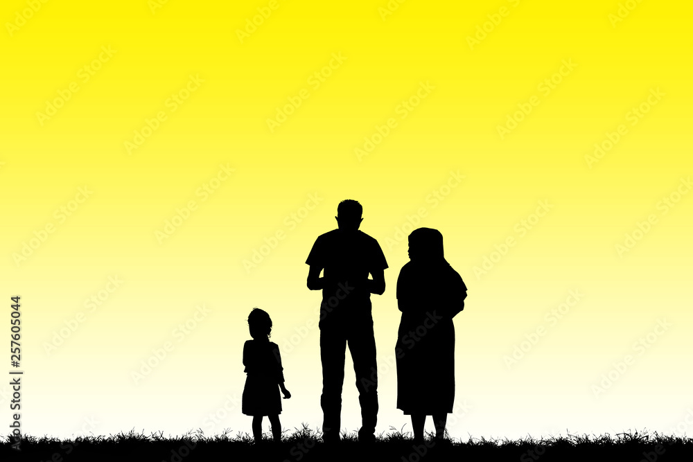silhouette of a happy family with children 