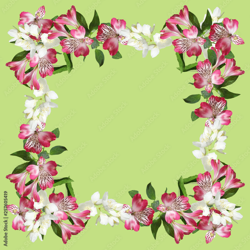 Beautiful floral pattern of Jasmine and Alstroemeria. Isolated