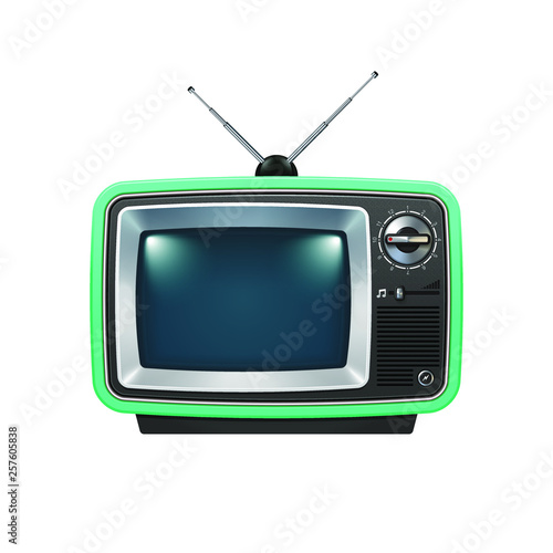 retro tv isolated on white background and mint frame. vector illustration.