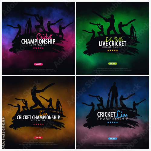 Set of Cricket Championship banners or posters, design with players and bats. Vector illustration.