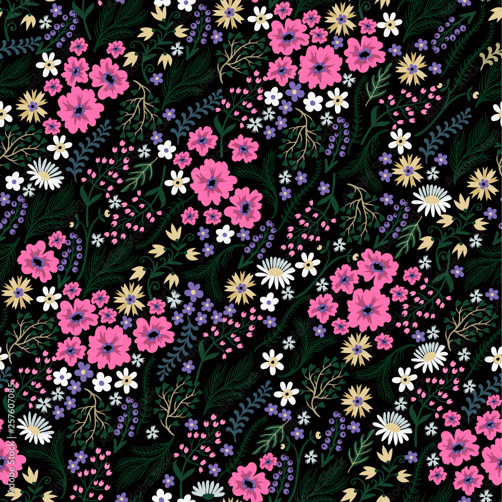 Seamless floral pattern with cute small ditsy flowers. Vector illustration. Seamless floral pattern with cute small ditsy flowers. Vector illustration.