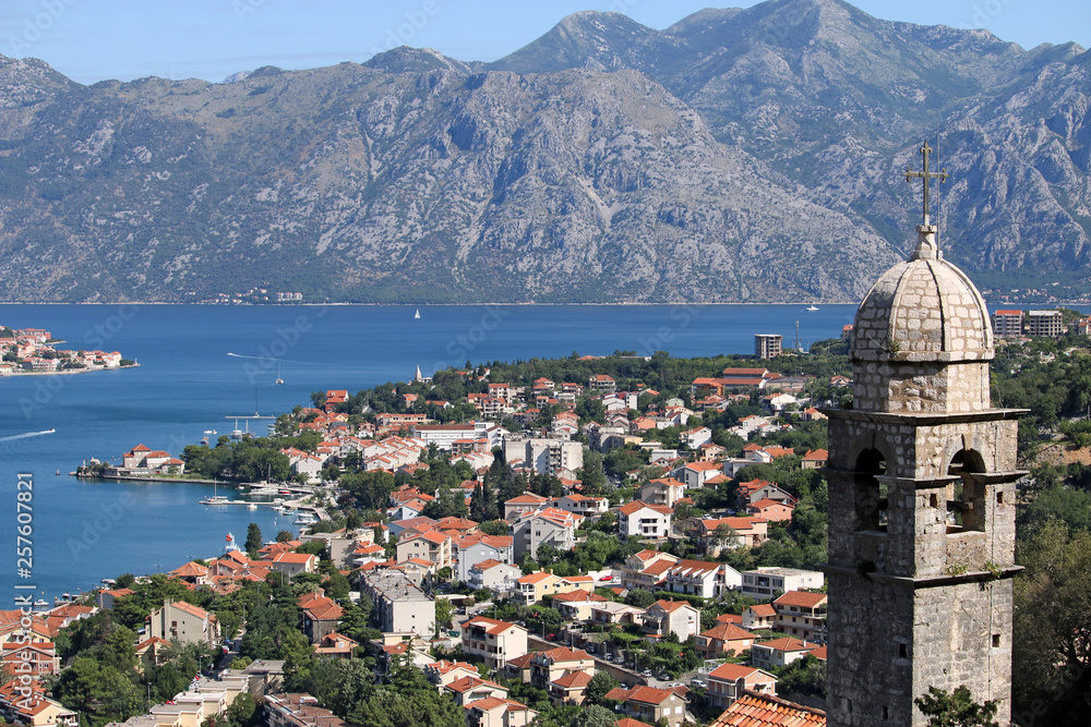 Church of Our Lady of Remedy Kotor bay landscape Montenegro