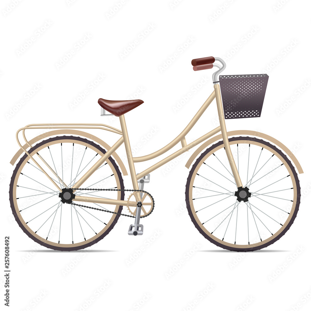 Realistic 3d Detailed Bike with Front Wicker Basket. Vector
