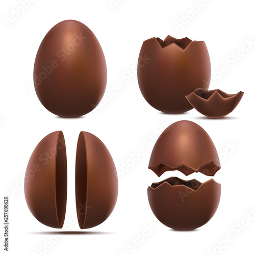 Realistic 3d Detailed Chocolate Eggs Set. Vector