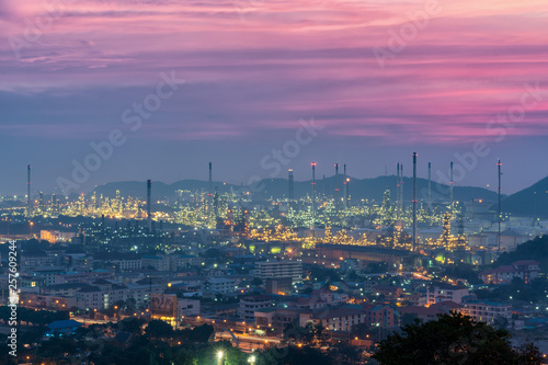 Oil refineries with cities, industrial areas in the city.