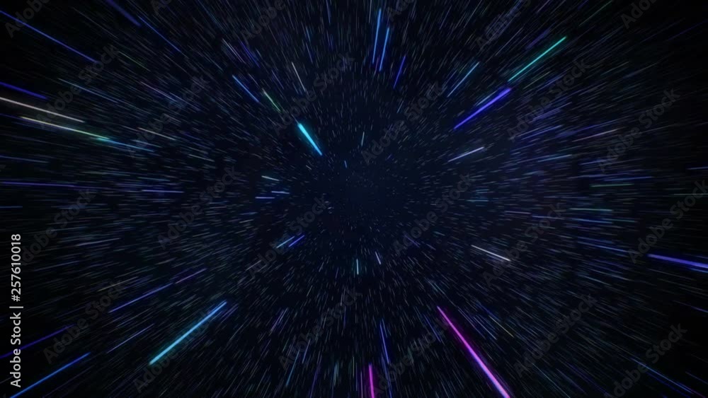 Starfields in space with hyper speed jump into another galaxy background