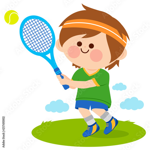 Boy playing tennis. Vector illustration