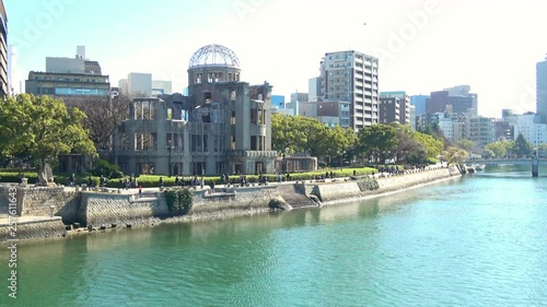 Pan shot of Hiroshima city center, Japan, 4k photo