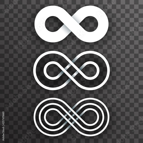 White infinity shape unlimited symbol endless set transparent background vector illustration