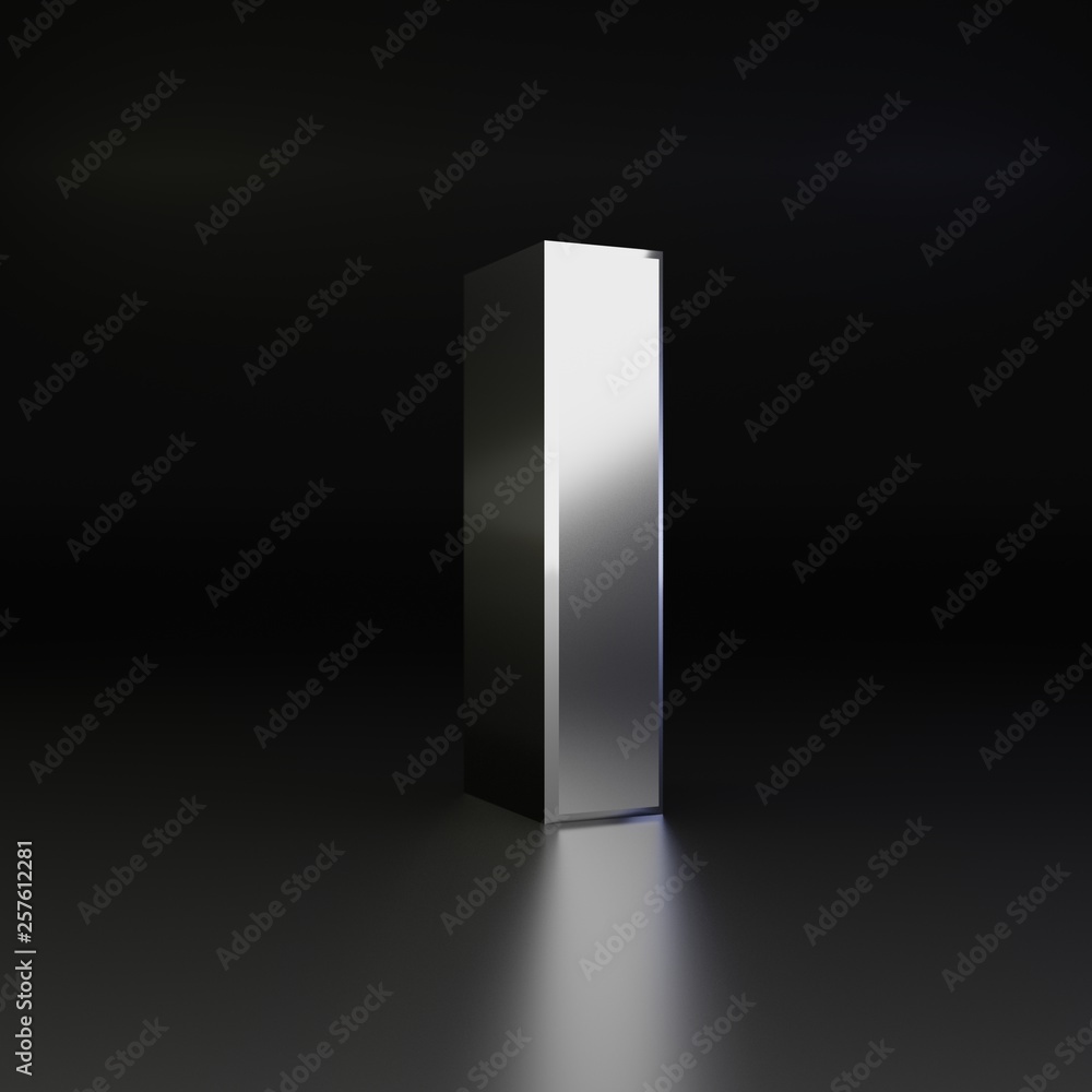 Chrome letter L lowercase. 3D render shiny metal font isolated on black background Chrome letter L lowercase. 3D render shiny metal font isolated on black background