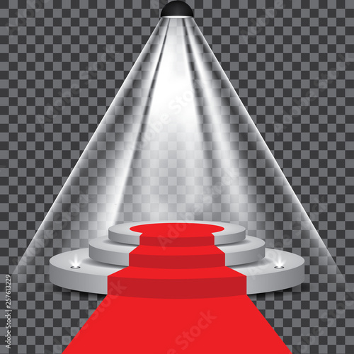 Red carpet to podium stage with with spotlight vector transparent - Vector