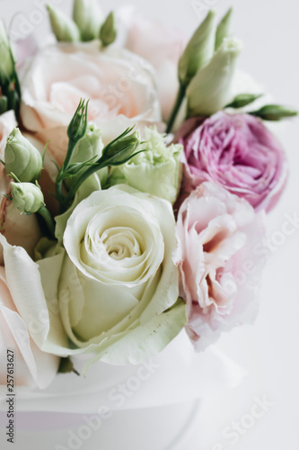 Beautiful spring bouquet with pink and white tender flowers