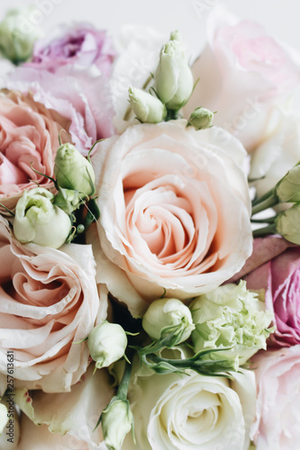 Beautiful spring bouquet with pink and white tender flowers © Ann