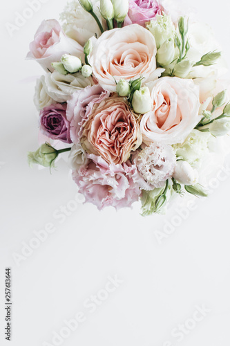 Beautiful spring bouquet with pink and white tender flowers