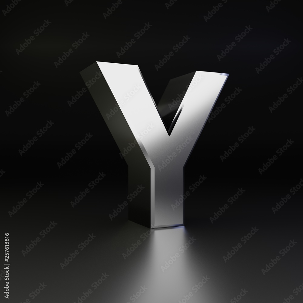 Chrome letter Y uppercase. 3D render shiny metal font isolated on black background Chrome letter Y uppercase. 3D render shiny metal font isolated on black background