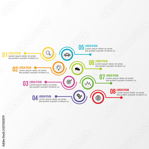 Modern Vector Infographics Elements Design Template. Business Data Visualization Timeline with Step Option and Marketing Icons can be used for workflow layout, presentation, diagram, annual reports