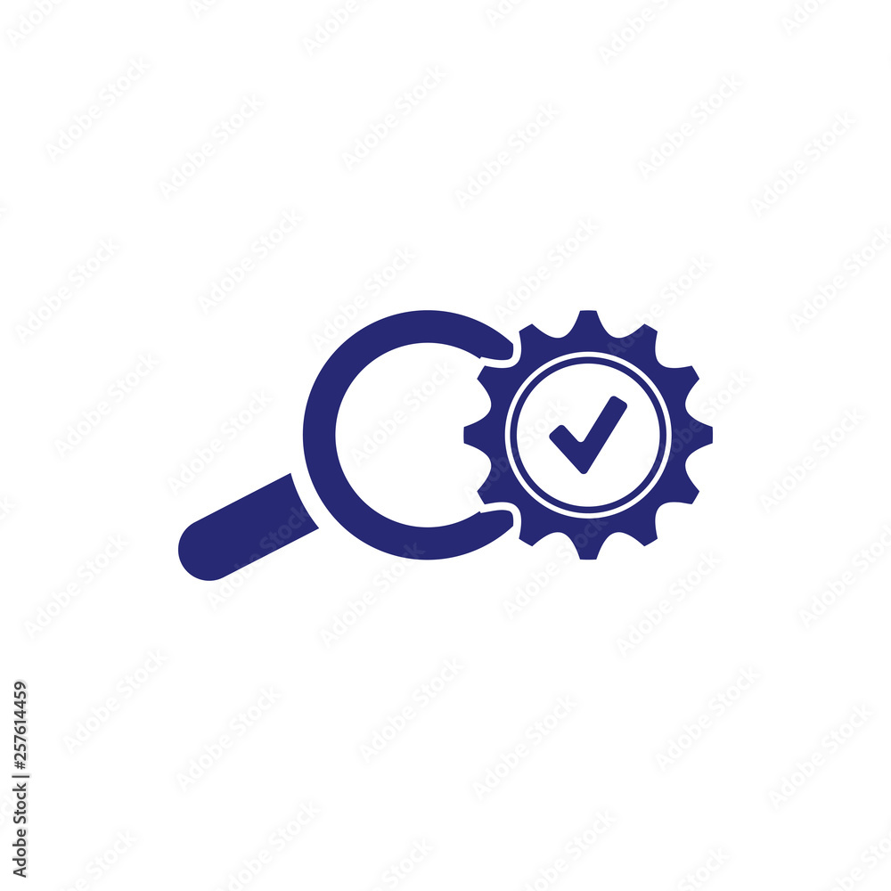 Obraz premium Cog, magnifier, optimization, search optimization, search settings navy blue color color icon 