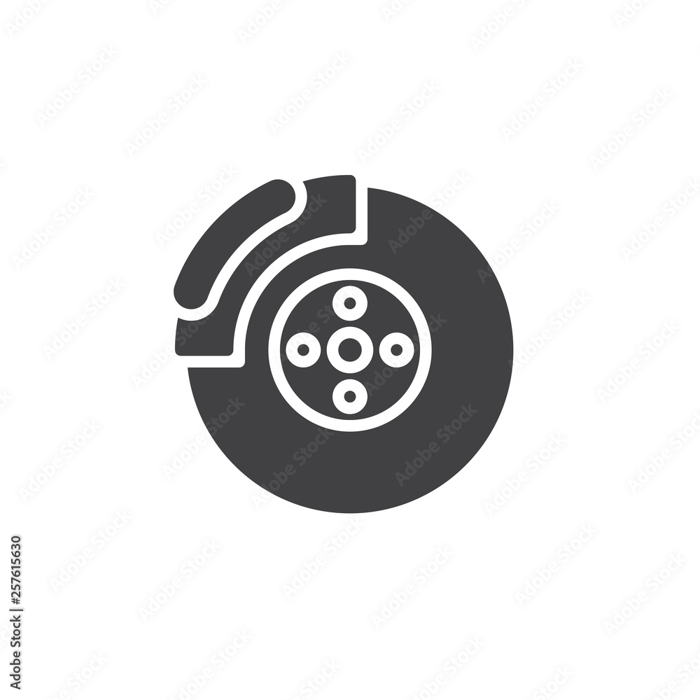 Car brake disc vector icon. filled flat sign for mobile concept and web design. Brake shoe glyph icon. Symbol, logo illustration. Pixel perfect vector graphics Car brake disc vector icon. filled flat sign for mobile concept and web design. Brake shoe glyph icon. Symbol, logo illustration. Pixel perfect vector graphics