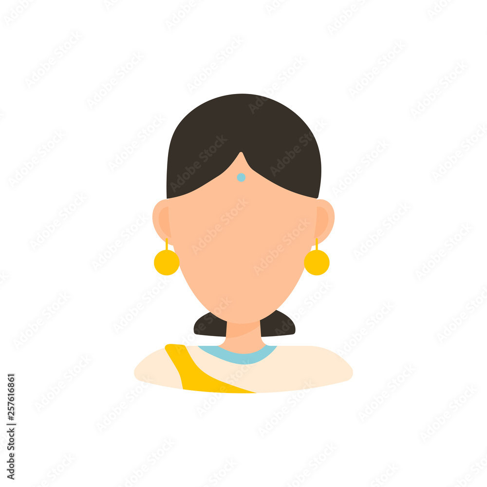 Female user avatar profile picture icon. Isolated vector illustration in flat design people character on white background. Hindu woman Female user avatar profile picture icon. Isolated vector illustration in flat design people character on white background. Hindu woman