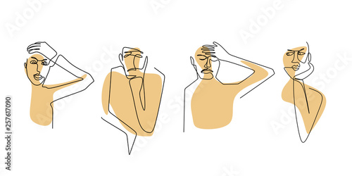 Continuous line drawing of facial expression sets.