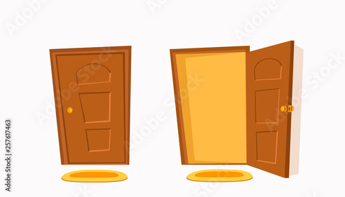 Open and close door cartoon colorful vector illustration.