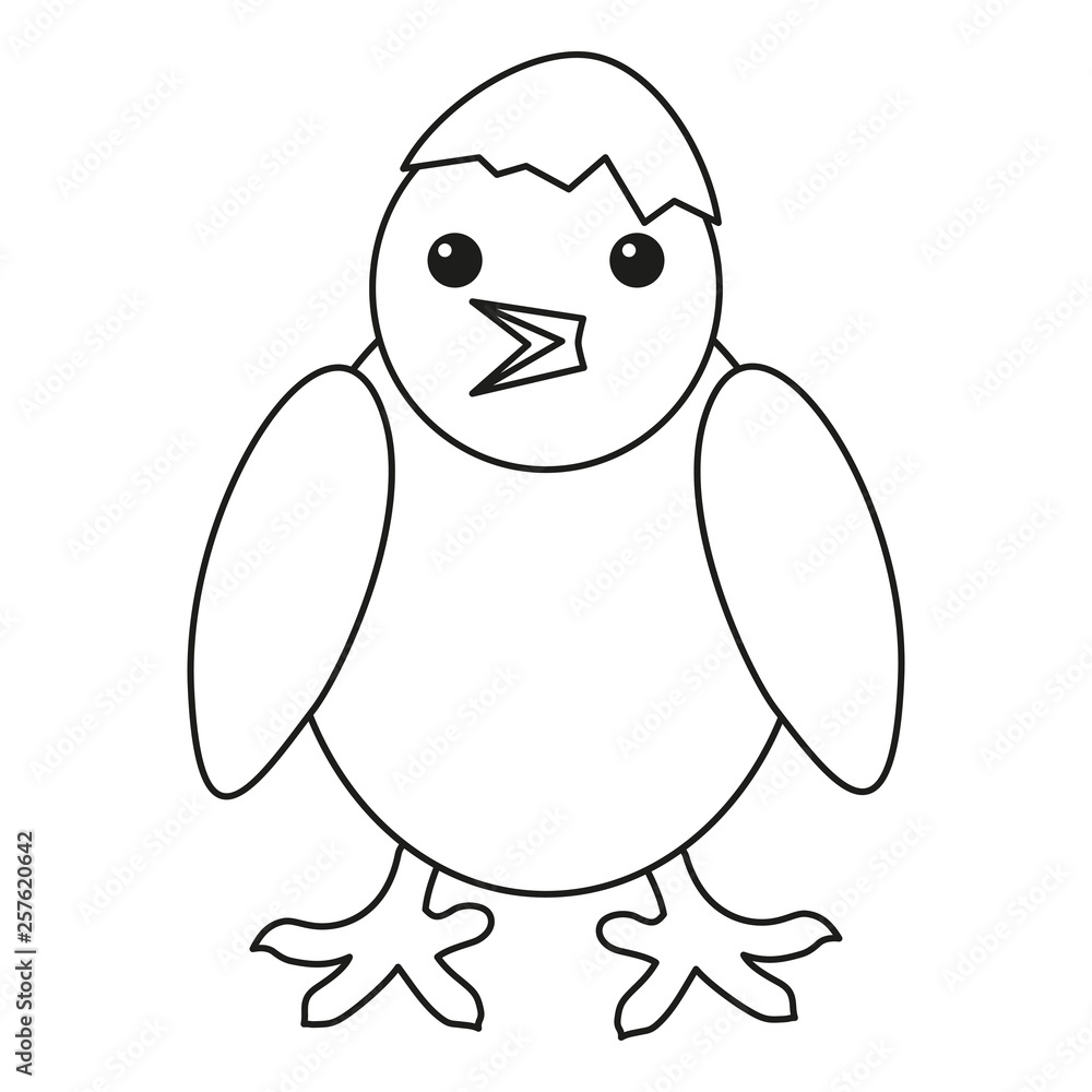 Line art black and white chick with shell on head Line art black and white chick with shell on head