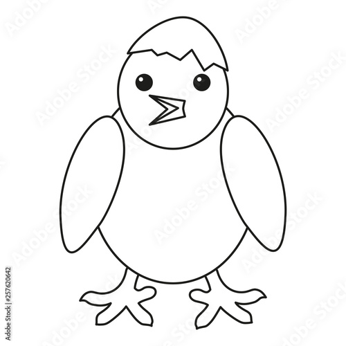 Line art black and white chick with shell on head