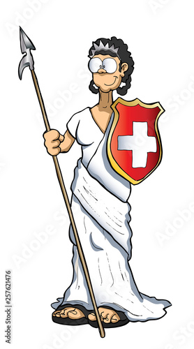 helvetia woman with pike and swiss shield