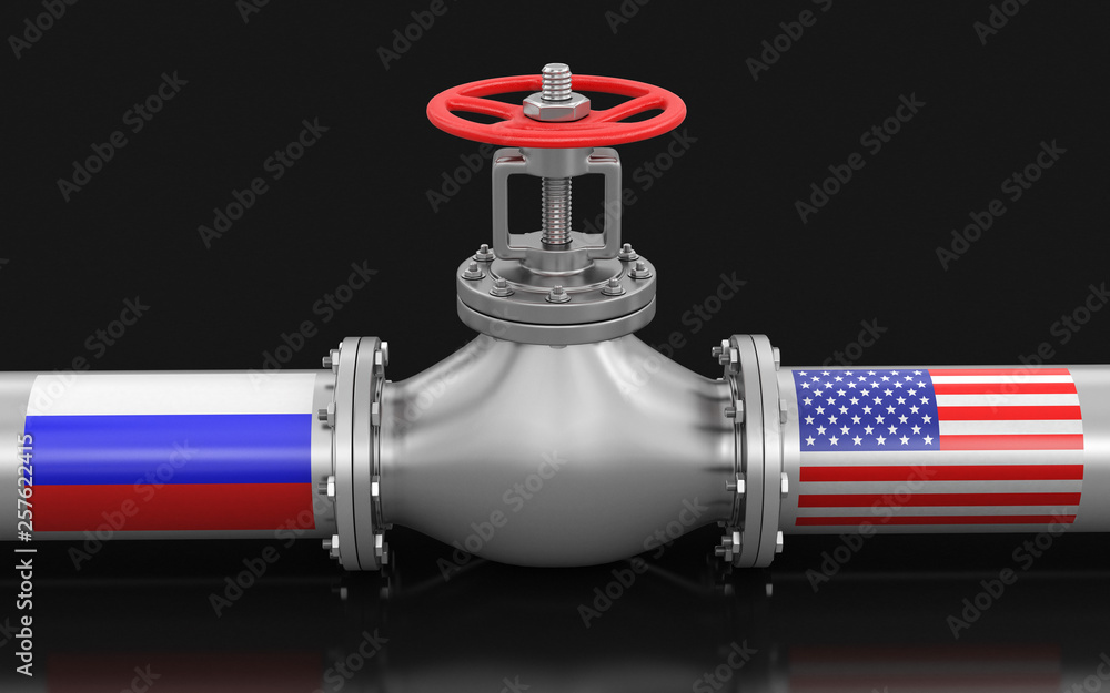 Pipeline with flags. Image with clipping path Pipeline with flags. Image with clipping path