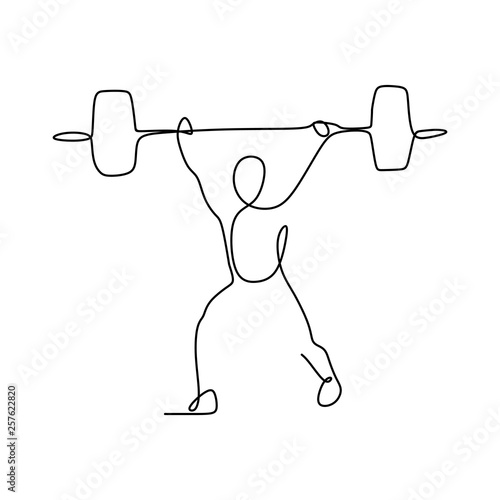 drawing a continuous line of weightlifting position.