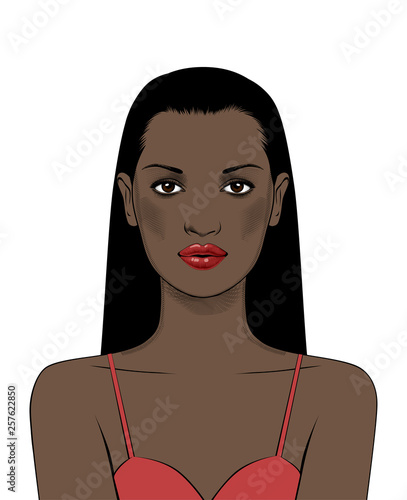 African American pretty girls. Black beauty concept. Female portrait. Vector Illustration of Black Woman. Great for avatars. Fashion, beauty.