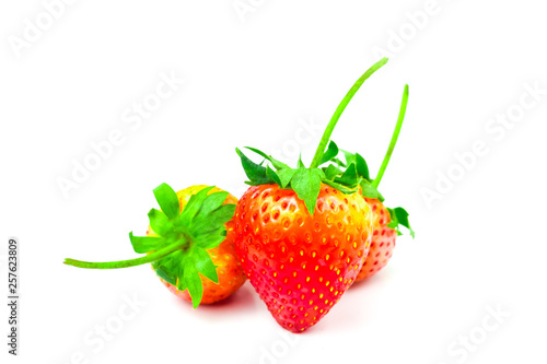 Strawberry  Fragaria x ananassa Duchesne  are fresh red fruit. rich in vitamins have a taste sour and sweet on isolated white background and clipping path