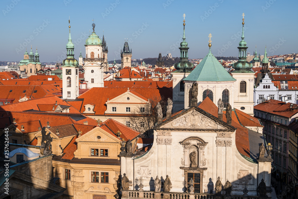 View of colorful old town and Prague castle with river Vltava, Czech Republic View of colorful old town and Prague castle with river Vltava, Czech Republic