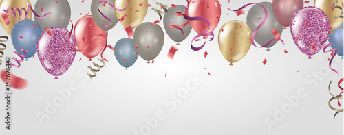 birthday card with Realistic glossy balloons. Happy birthday Vector. Ready for Design