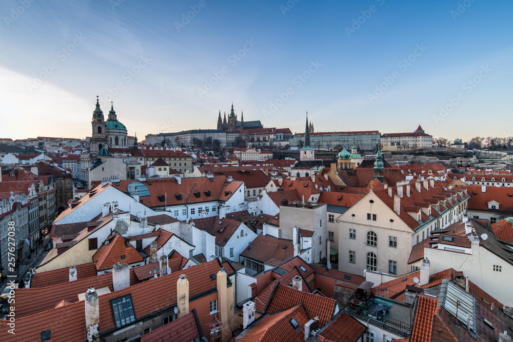 Obraz premium View of colorful old town and Prague castle with river Vltava, Czech Republic