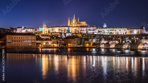 View of colorful old town and Prague castle with river Vltava, Czech Republic © vaclav