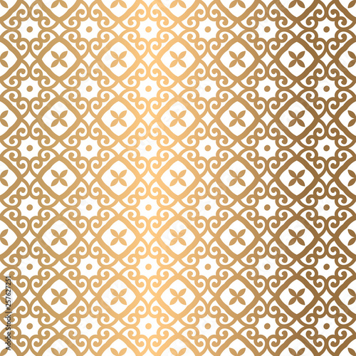 White and gold ornamental seamless pattern. Vintage, paisley elements. Ornament. Traditional, Ethnic, Turkish, Indian motifs. Great for fabric and textile, wallpaper, packaging or any desired idea.