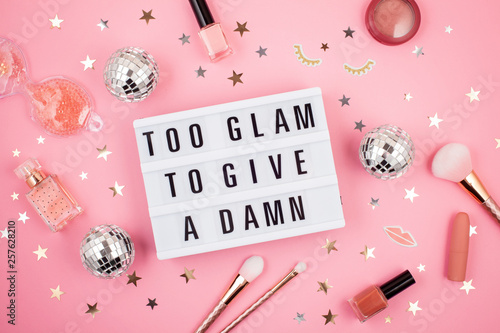 Lightbox with phrase Too glam to give a damn