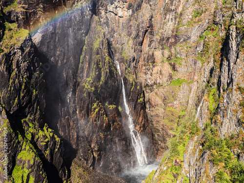 Voringsfossen waterfall with rainbow  Norway