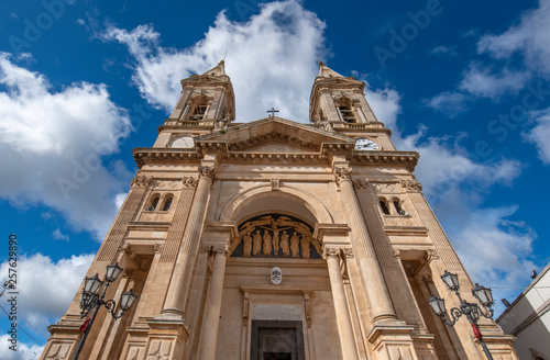 The cathedral Basilica of Saints Cosmas and Damian (Parrocchia Santuario Basilica S.S. Cosma E Damiano). Church in Alberobello, Puglia, Italy . Famous with trulli house. A region of Apulia