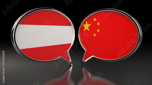 Free Download Austria and China flags with Speech Bubbles. 3D Illustration - GFXLoad