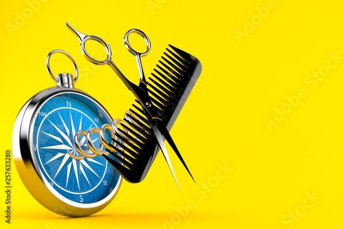 Obraz na płótnie Barber scissors with comber with compass