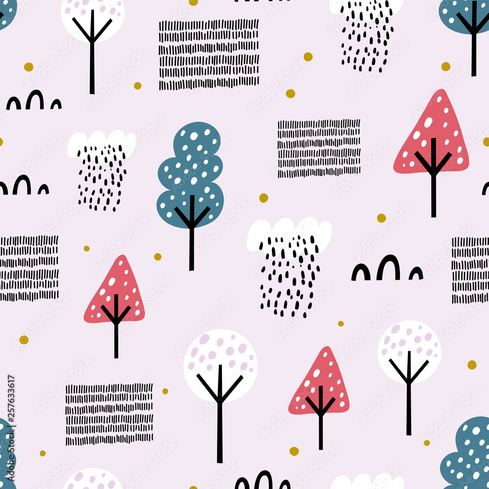 Forest. Cute seamless pattern. Perfect for kids apparel, fabric, textile, nursery decoration, wrapping paper. Scandinavian style.