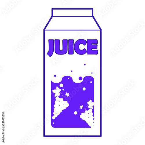 Logo grape juice icon. Vector illustration of a packing of juice. Cardboard packaging of fruit juice.