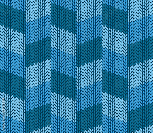 The Seamless blue knitted background.