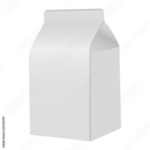 Milk Pack. White Paper Package Template Blank. 3d Fresh Juice Box. Empty Packet Design for Cow Yogurt. Disposable Gable Packaging. Square Bottle for Drink.